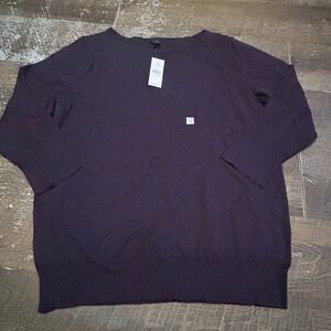 Ann Taylor Factory Purple Swiss Dot Boat Neck Sweater XL 3/4 Sleeve 537213